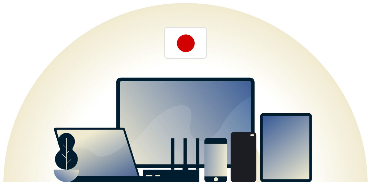 VPN do Jap&atilde;o protegendo uma variedade de dispositivos.