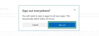Confirmation that appears when signing out of all Microsoft-connected devices for a personal account.